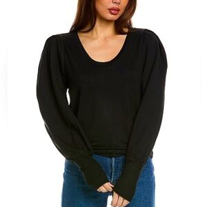 Grey State Sz M Long Puff Sleeve Top in Black
